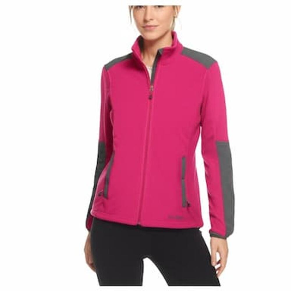 LL Bean Womens Polartec Fleece Jacket Size Large Full Zip Pink Gray
